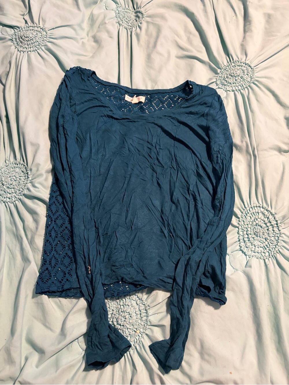 Aeropostale Teal Long-Sleeve Lace-Back Top